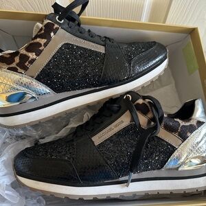 Michael Kors Black and Silver Glitter Sneakers